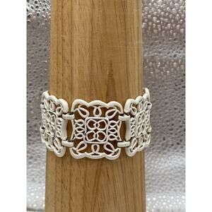 Vintage Bracelet White Enamel Filigree Panels Links 70s